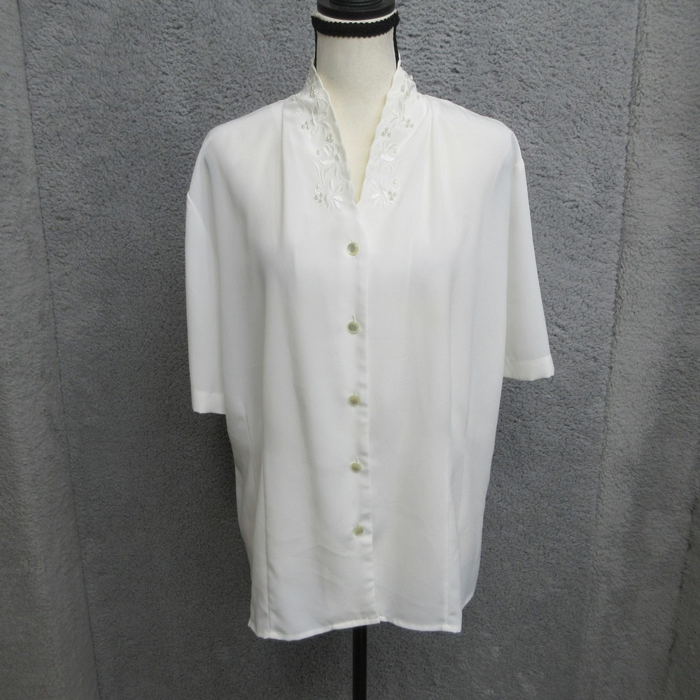 Laura & Jayne Collection Embroider Shirt Women‎ 14 White Mandarin Collar Classic